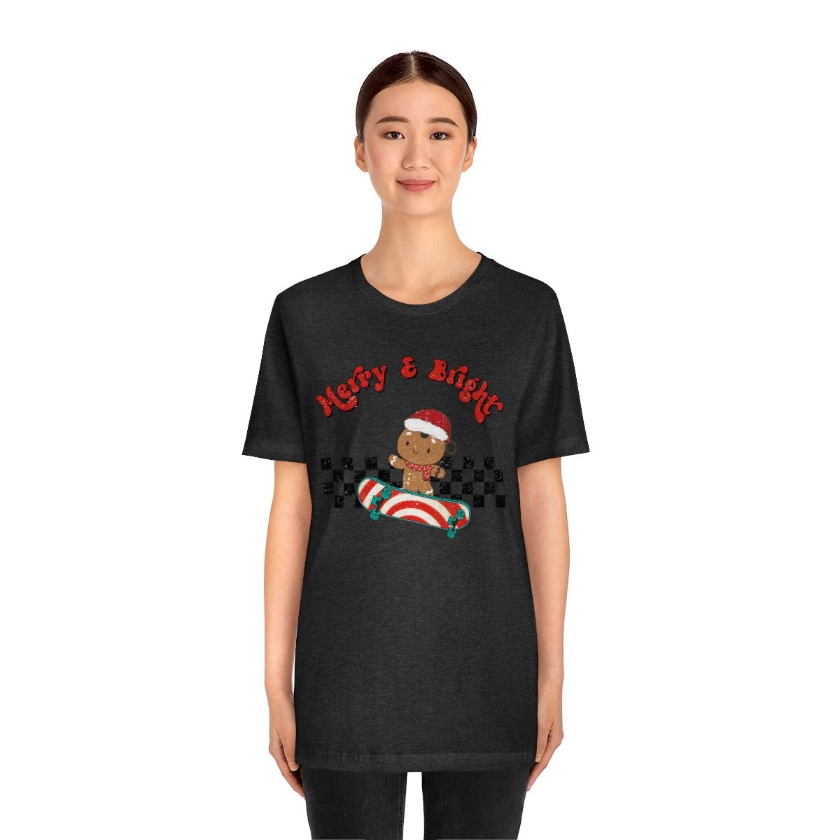 Merry & Bright Skating Gingerbread Christmas Tshirt