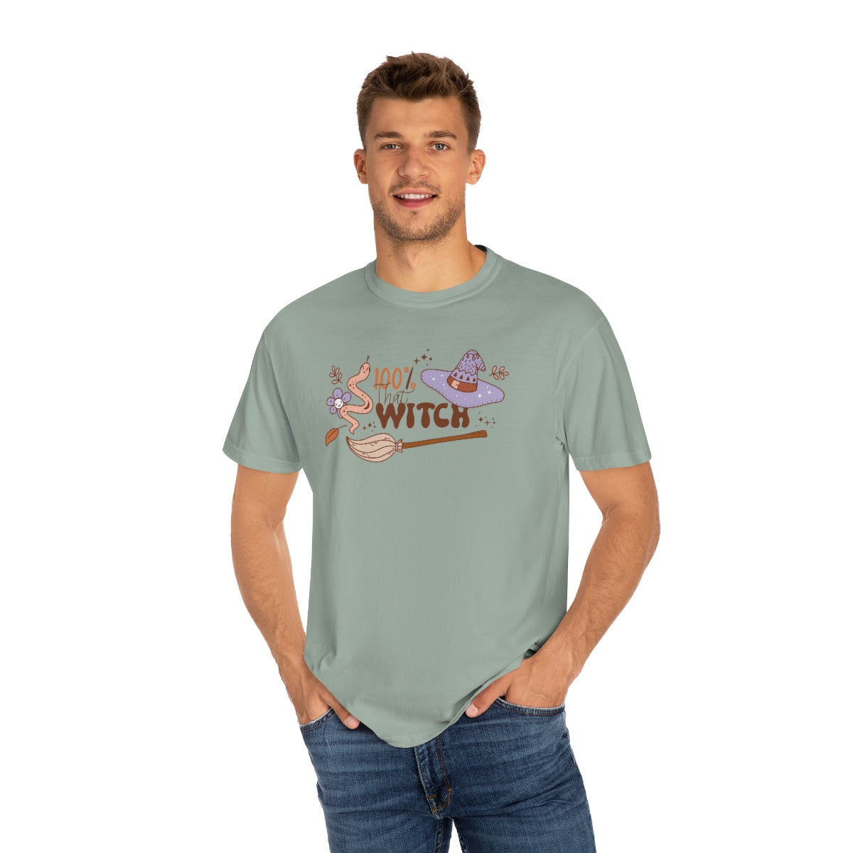 100% that Witch Cute Retro Lettering Design, Halloween Tshirt, Funny Tshirt Design on Unisex Garment-Dyed T-shirt