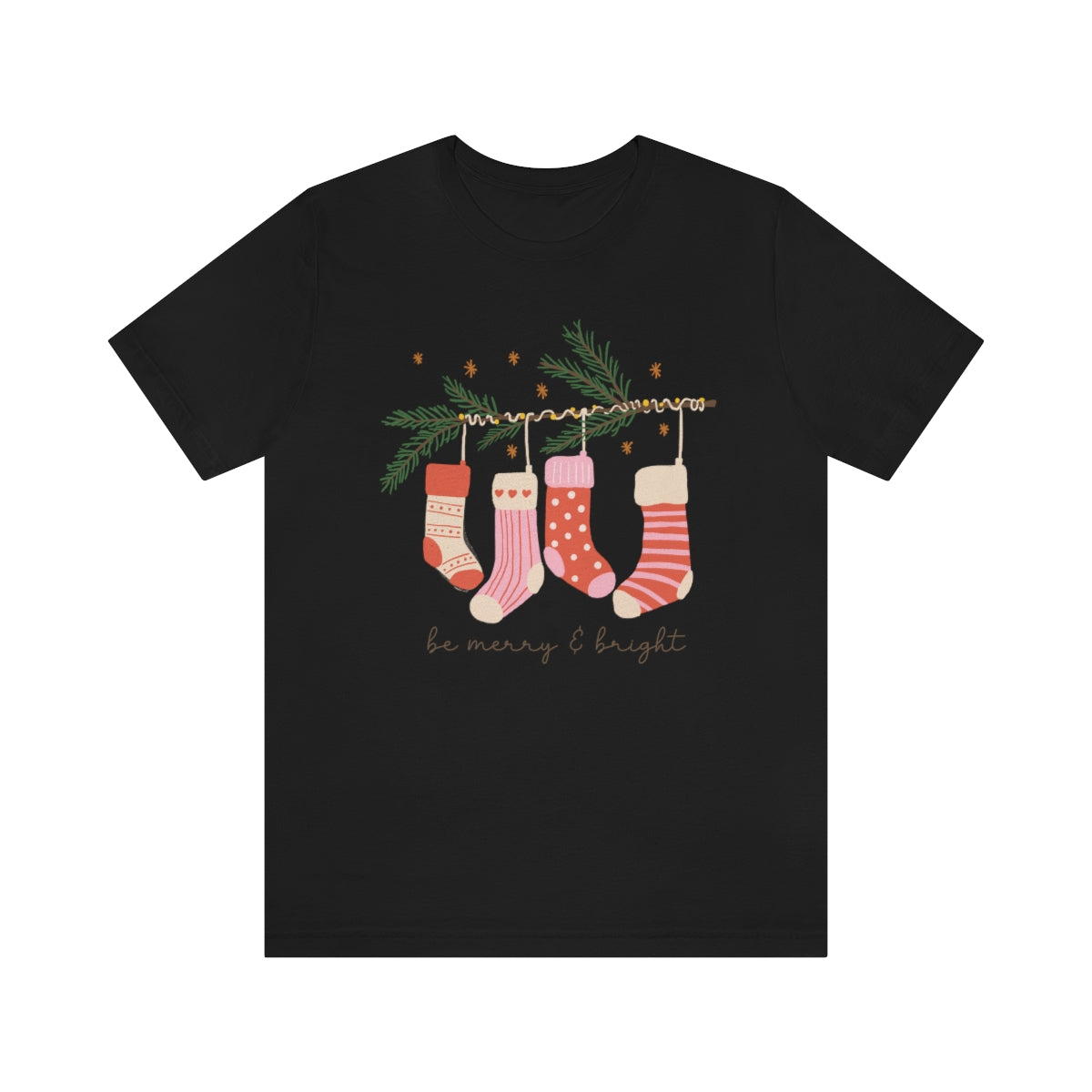 Be Merry & Bright Stockings Christmas Tshirt