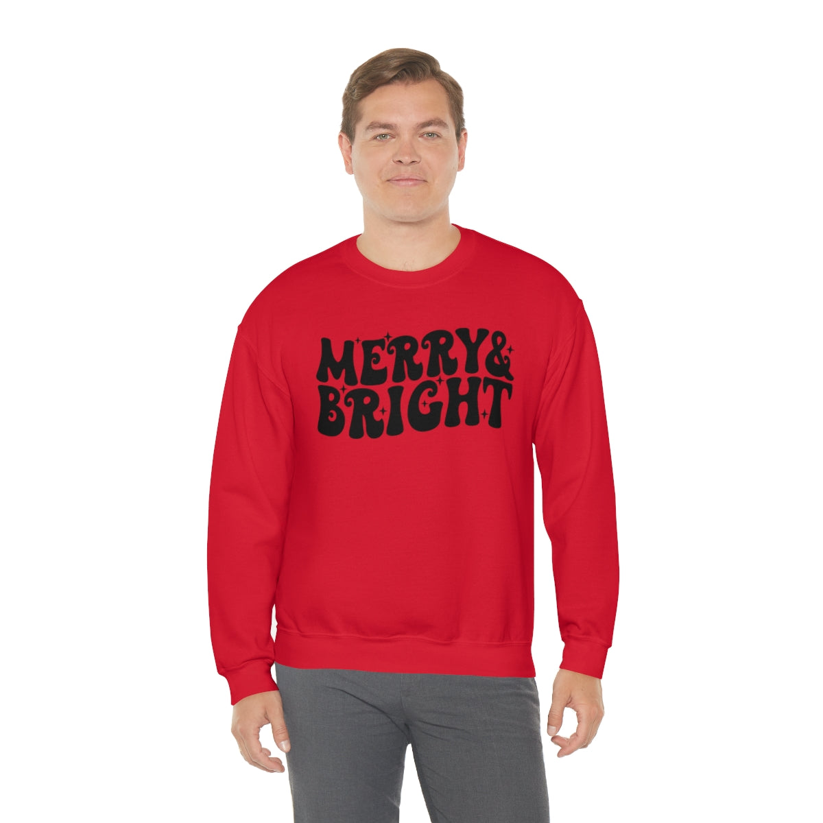 Merry and Bright Retro Lettering Design on Unisex Heavy Blend™ Crewneck Sweatshirt