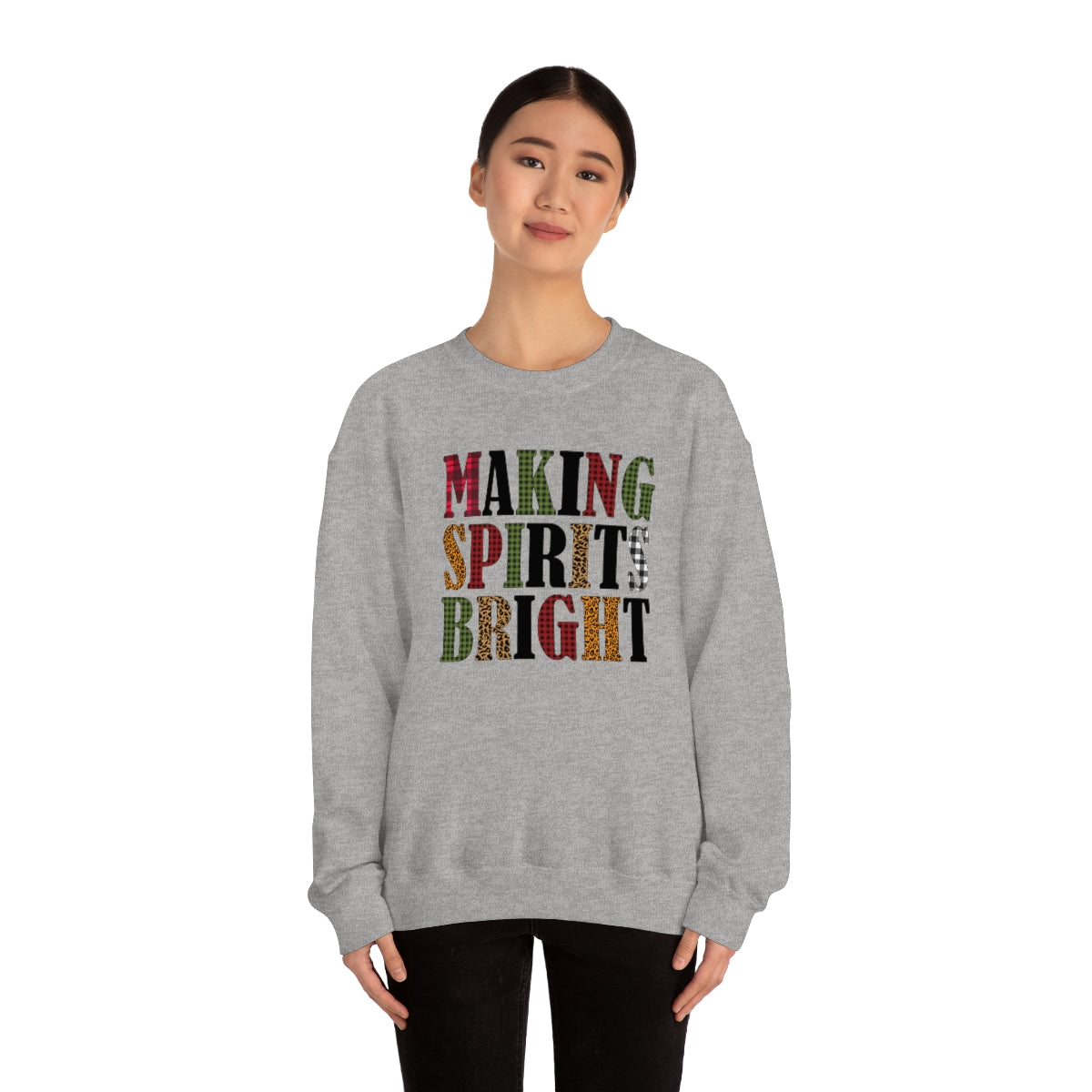 Making Spirits Bright Plaid Lettering Christmas Sweatshirt