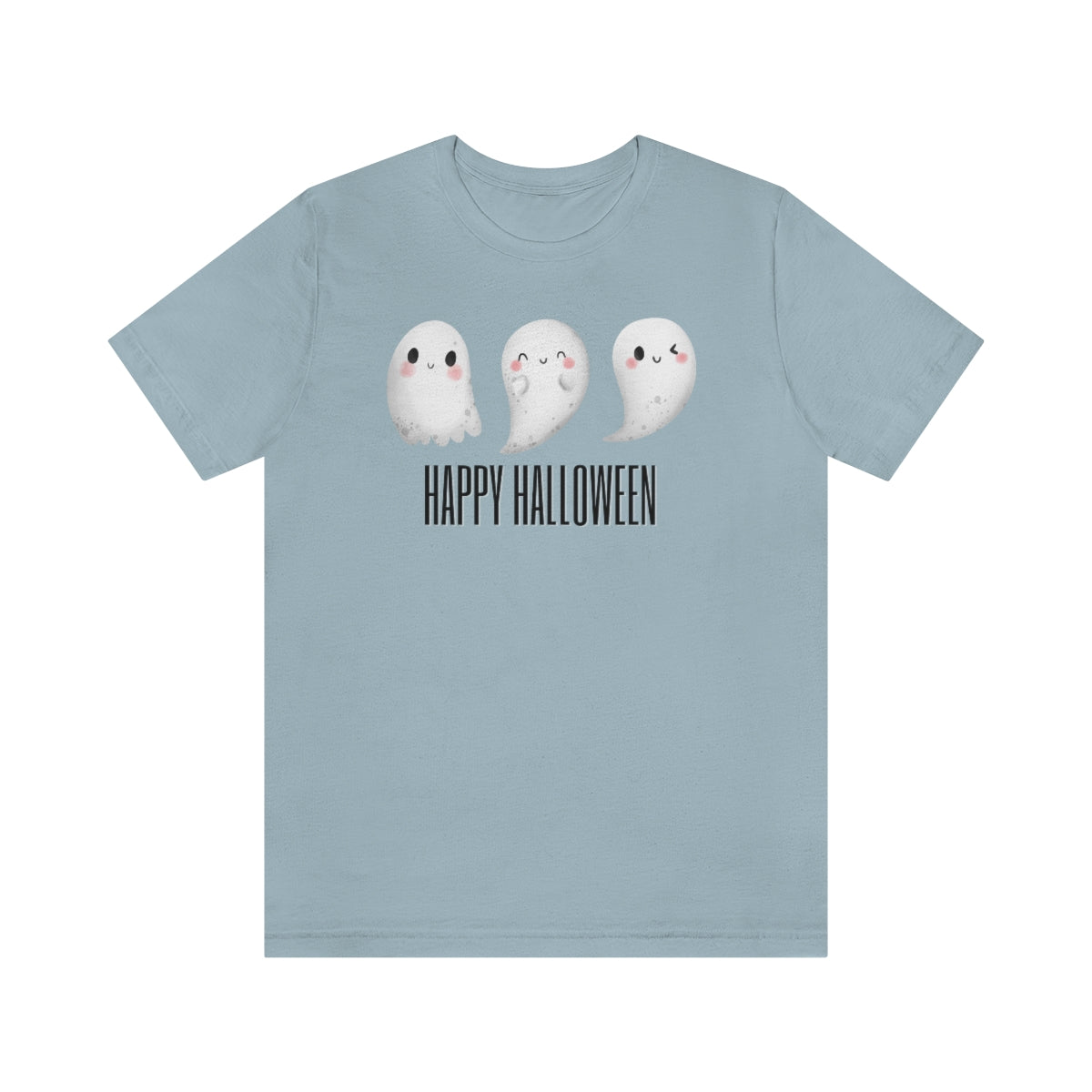 Three Ghosts Cute Happy Halloween Tshirt, Funny TShirt Design on Unisex Jersey Short Sleeve Tee