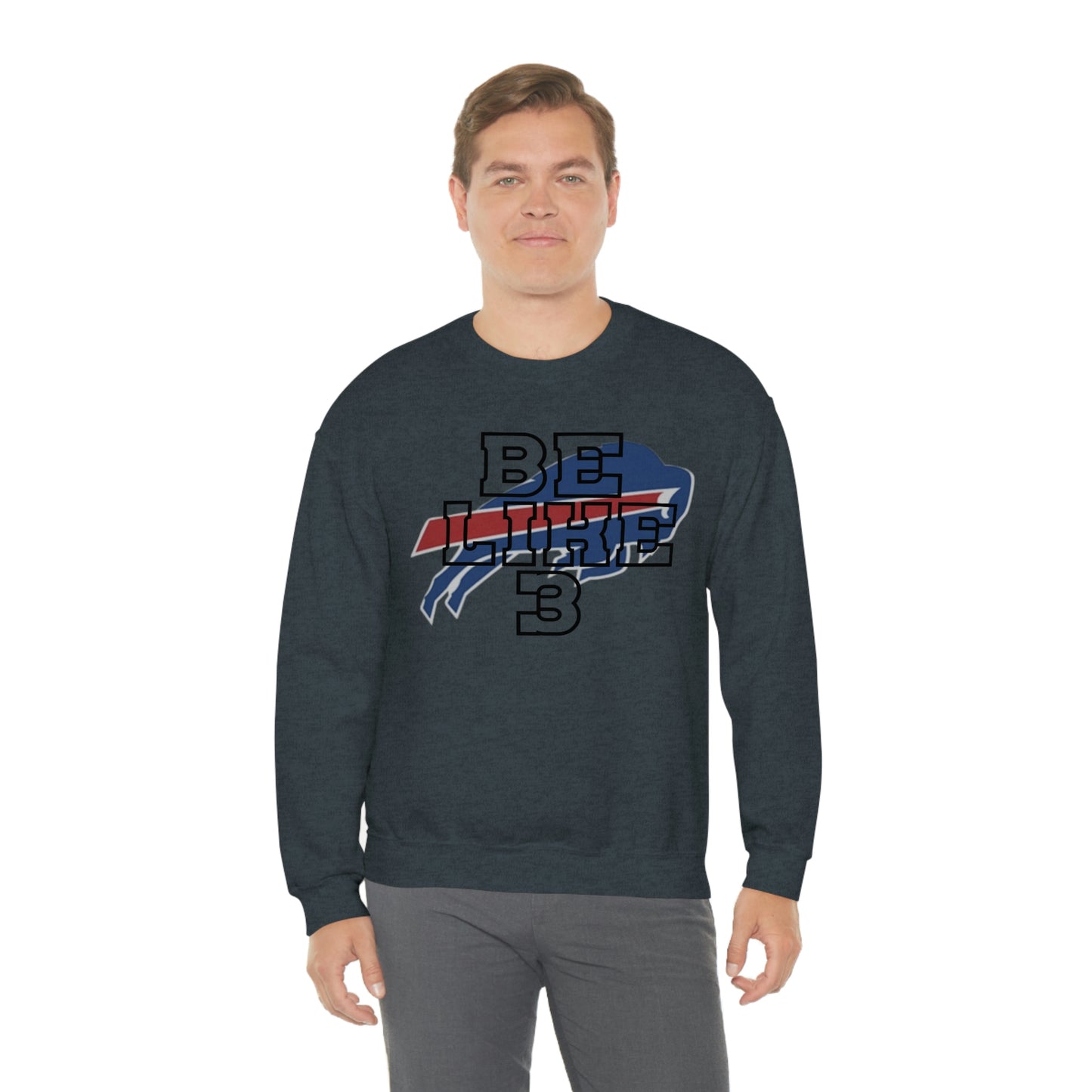 Be Like #3 Damar Hamlin Black Outline Buffalo Bills Logo Crewneck Sweatshirt