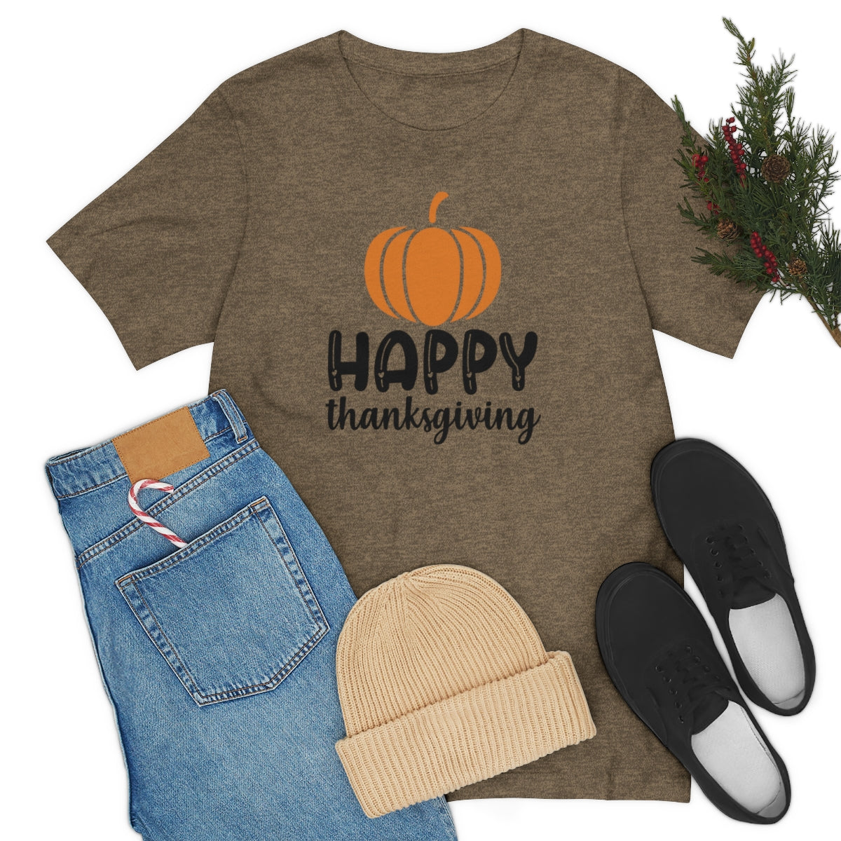 Happy Thanksgiving Pumpkin Tshirt Design | Thanksgiving TShirt | Thanksgiving T-Shirt | Thanksgiving Teeshirt Design on Unisex Jersey Short Sleeve Tee