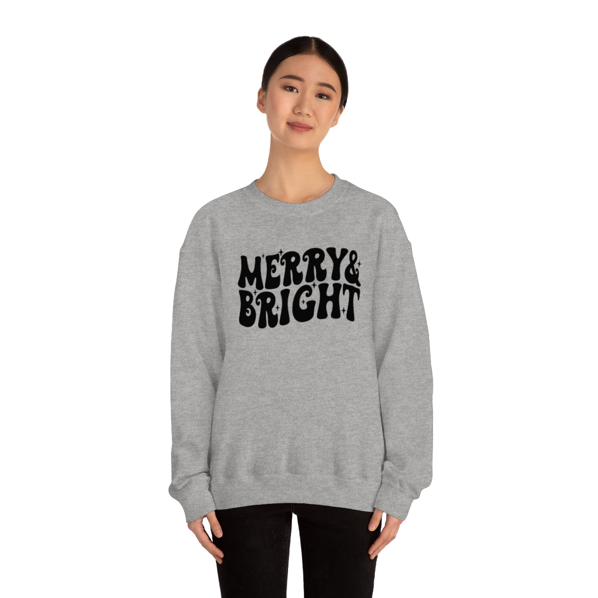 Merry and Bright Retro Lettering Design on Unisex Heavy Blend™ Crewneck Sweatshirt