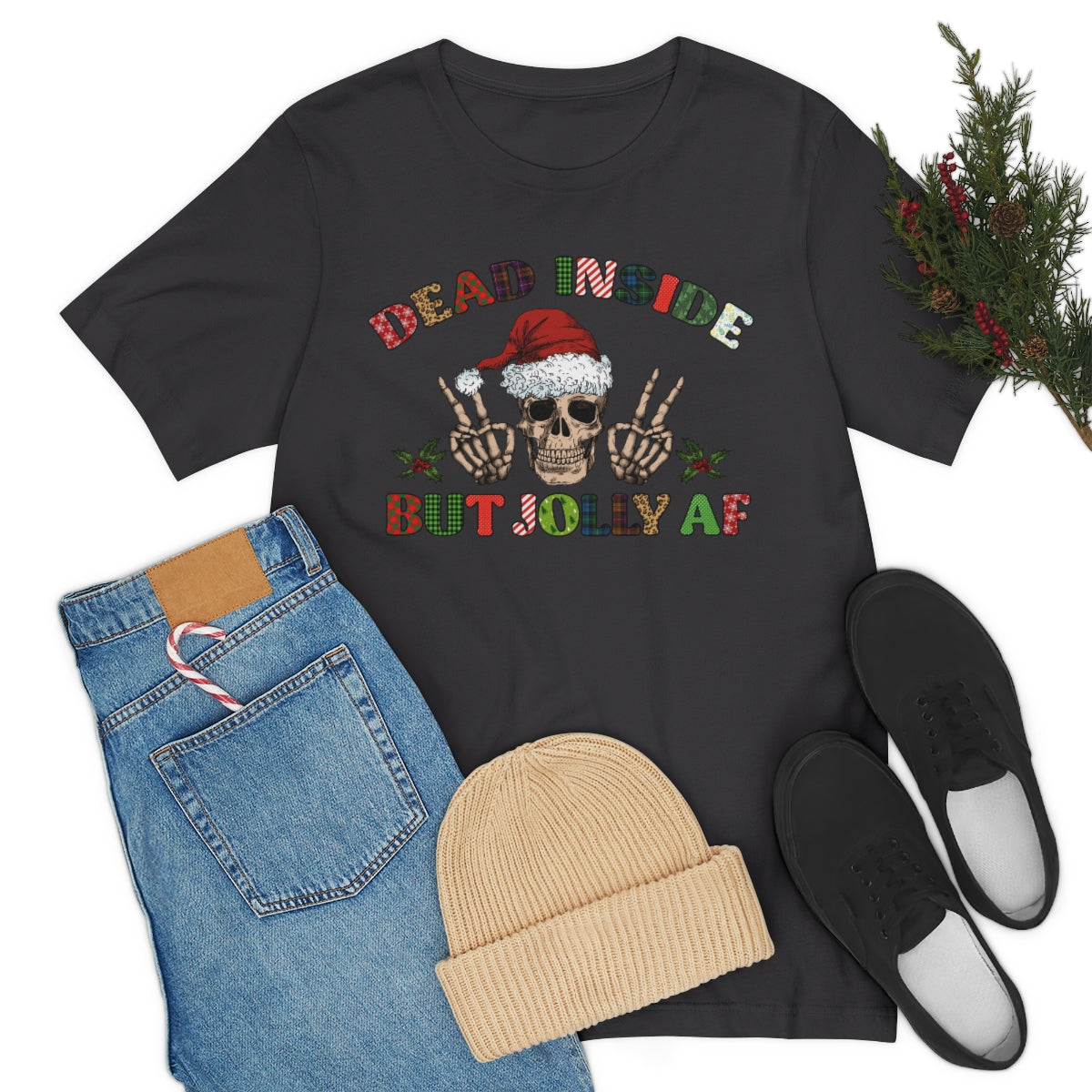 Dead but Jolly AF Skeleton Spooky Christmas Tshirt