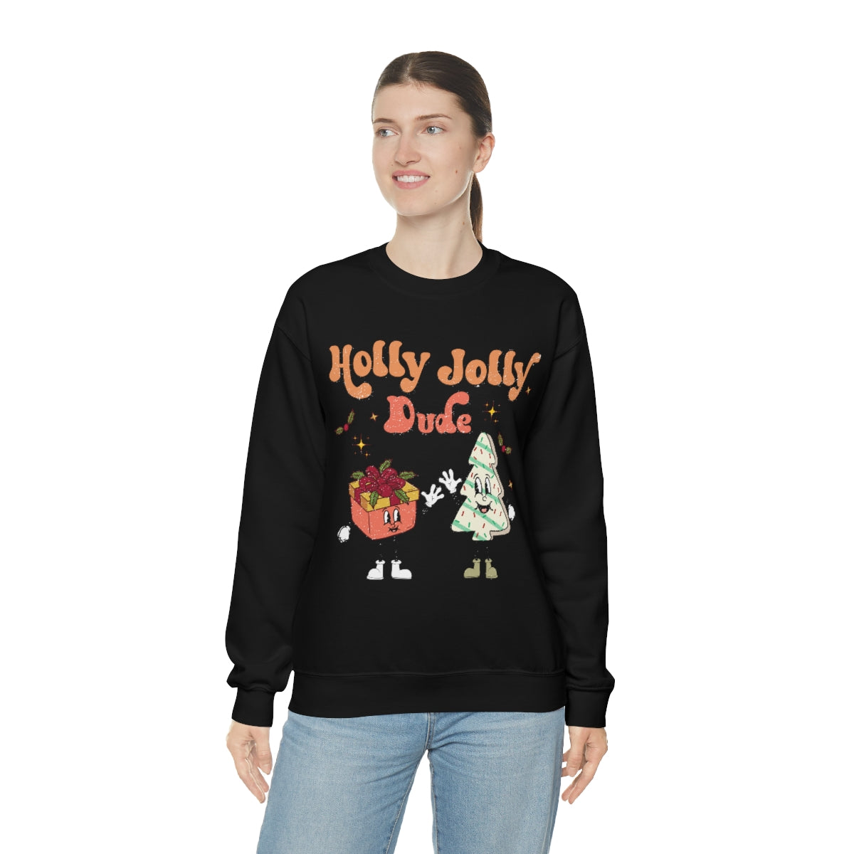 Holly Jolly Dude Groovy Retro Vintage Style Christmas Xmas Holiday Sweatshirt