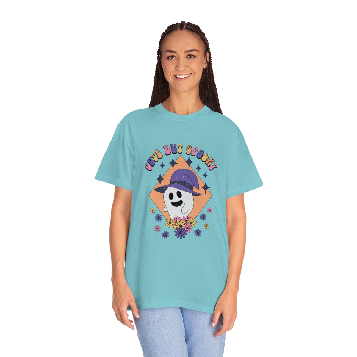 Cute but Spooky Cute Retro Halloween Teeshirt Design on Unisex Garment-Dyed T-shirt