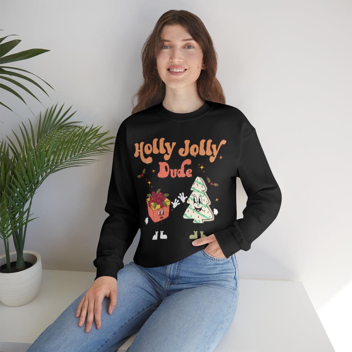 Holly Jolly Dude Groovy Retro Vintage Style Christmas Xmas Holiday Sweatshirt