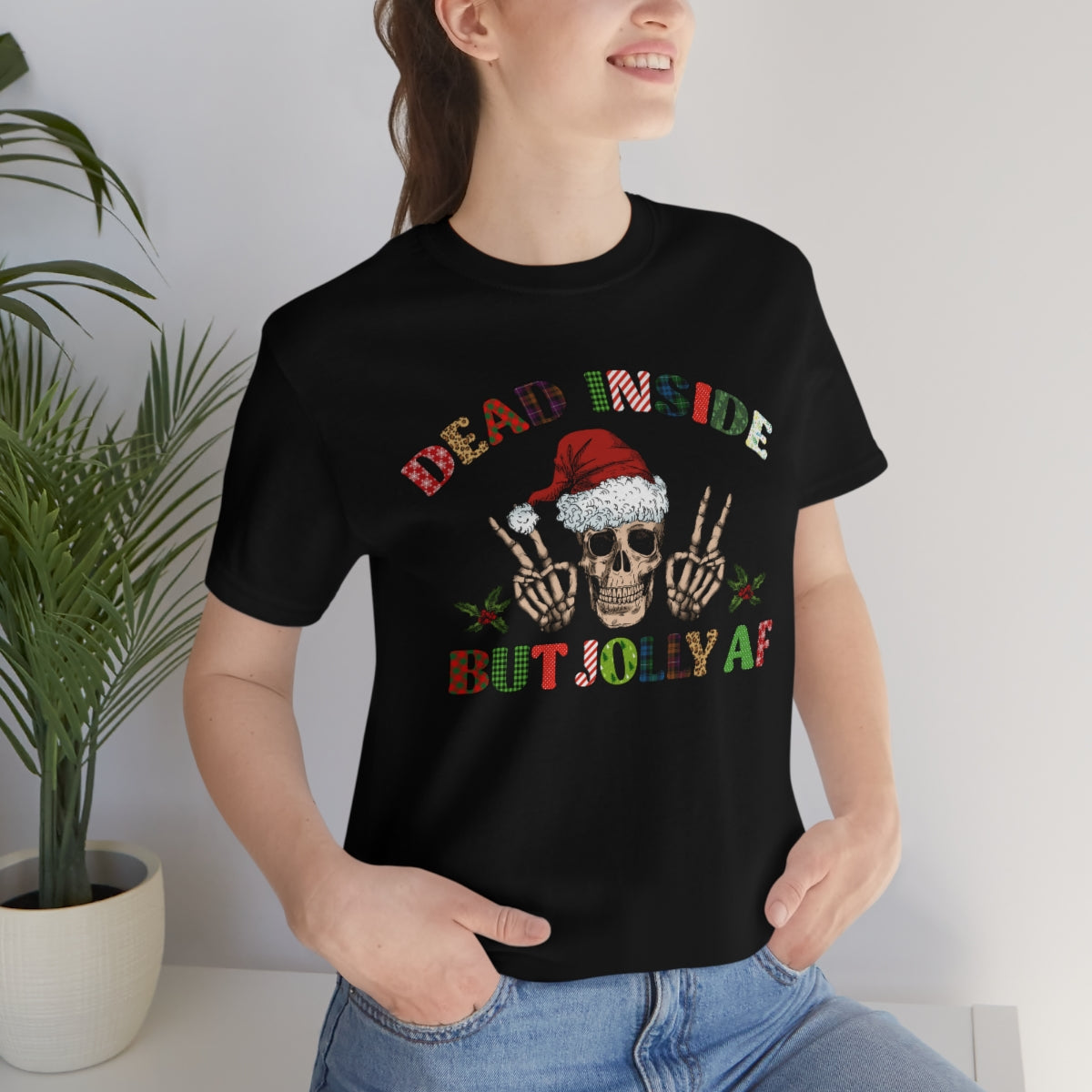 Dead but Jolly AF Skeleton Spooky Christmas Tshirt