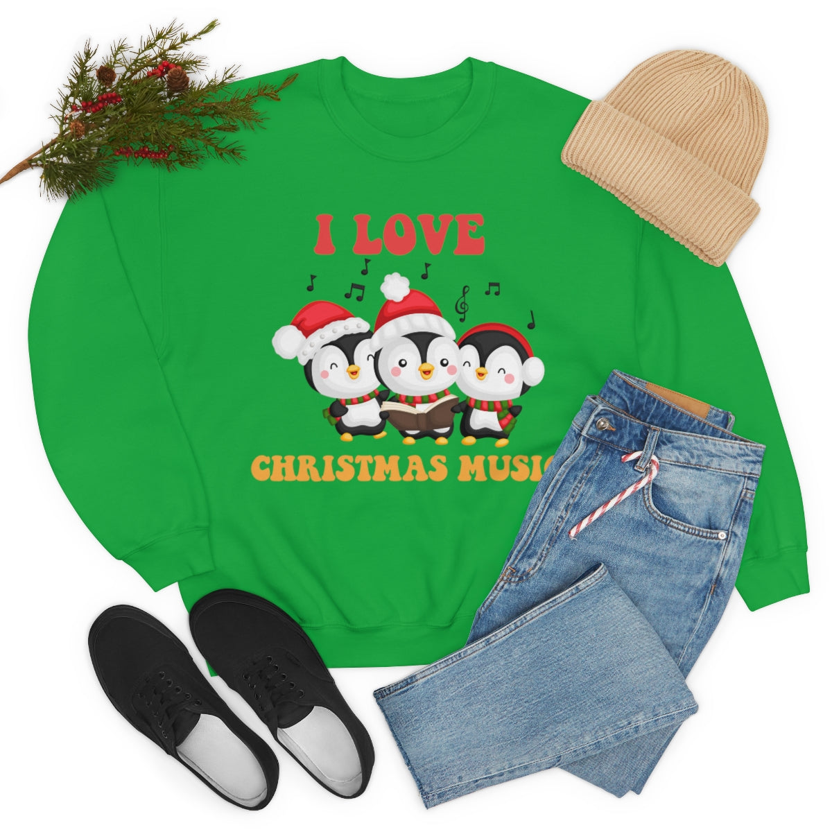 Cute I Love Christmas Music Singing Caroling Penguins Xmas Holiday Sweatshirt