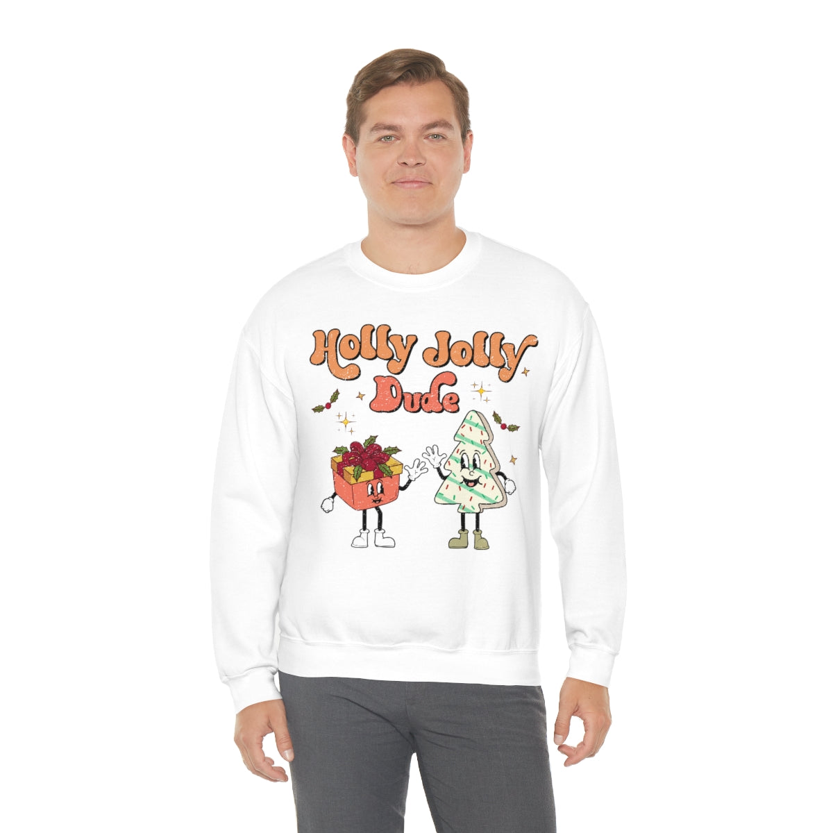 Holly Jolly Dude Groovy Retro Vintage Style Christmas Xmas Holiday Sweatshirt