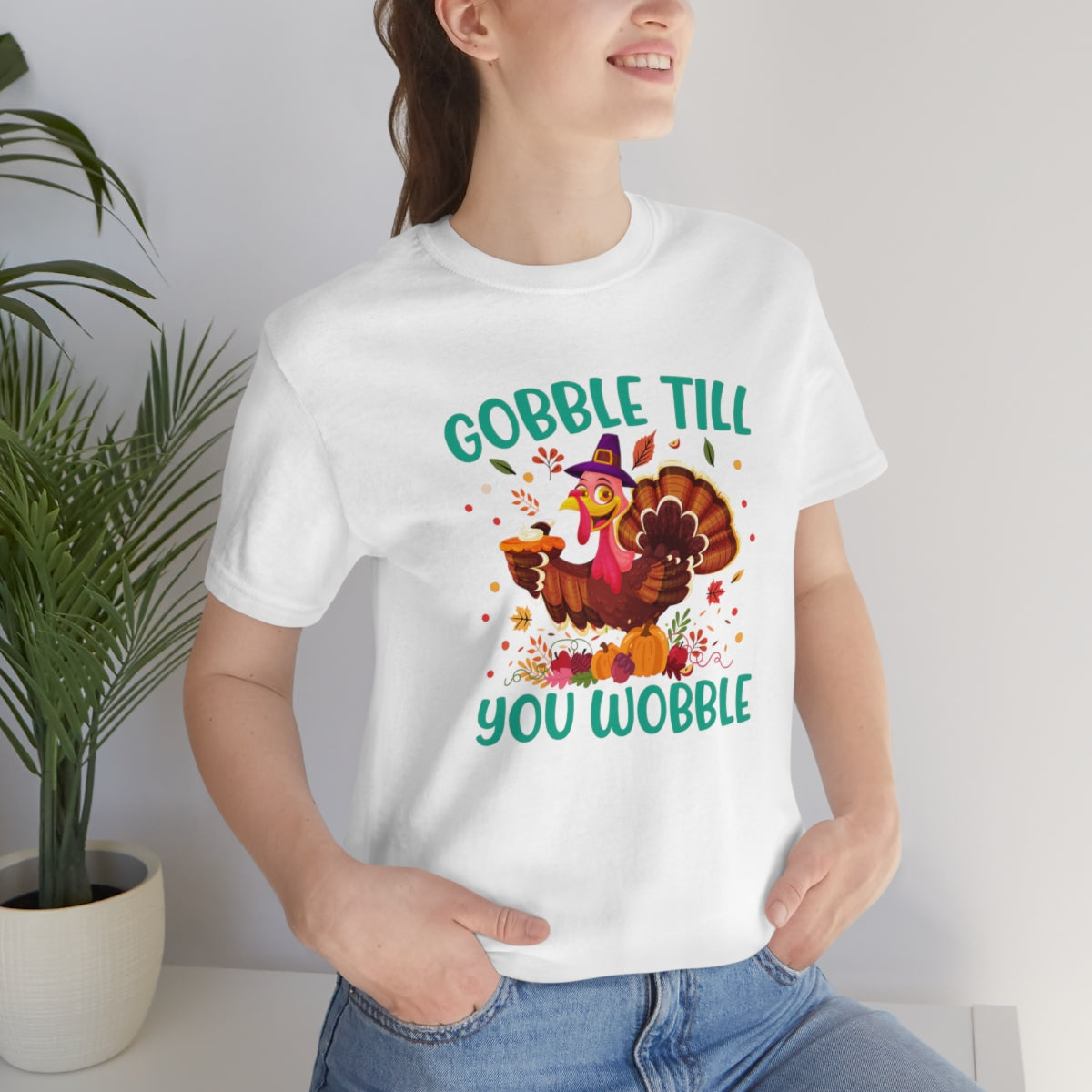 Gobble Til You Wobble Cute Thanksgiving Tshirt Design | Thanksgiving TShirt | Thanksgiving T-Shirt | Thanksgiving Teeshirt Design on Unisex Jersey Short Sleeve Tee