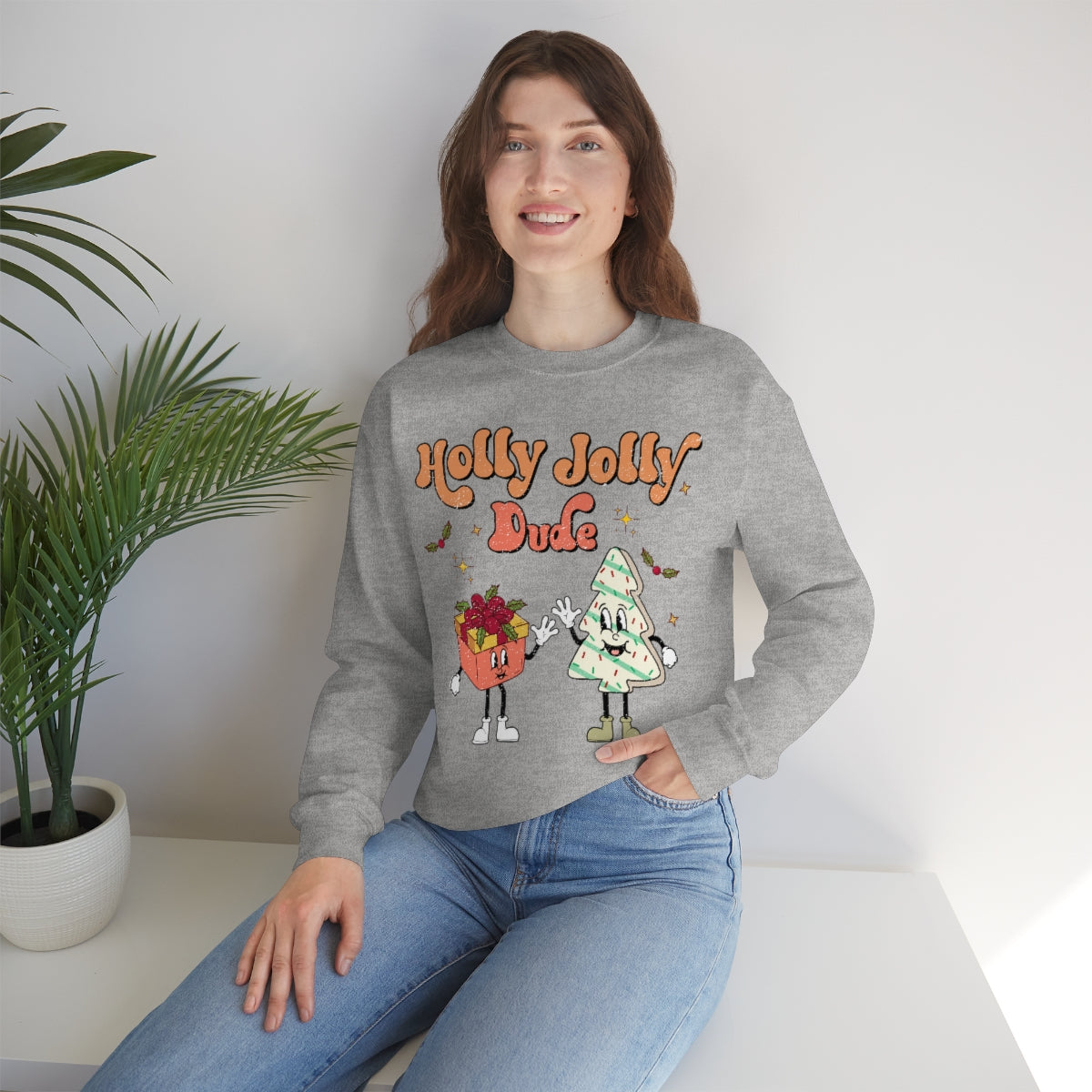 Holly Jolly Dude Groovy Retro Vintage Style Christmas Xmas Holiday Sweatshirt