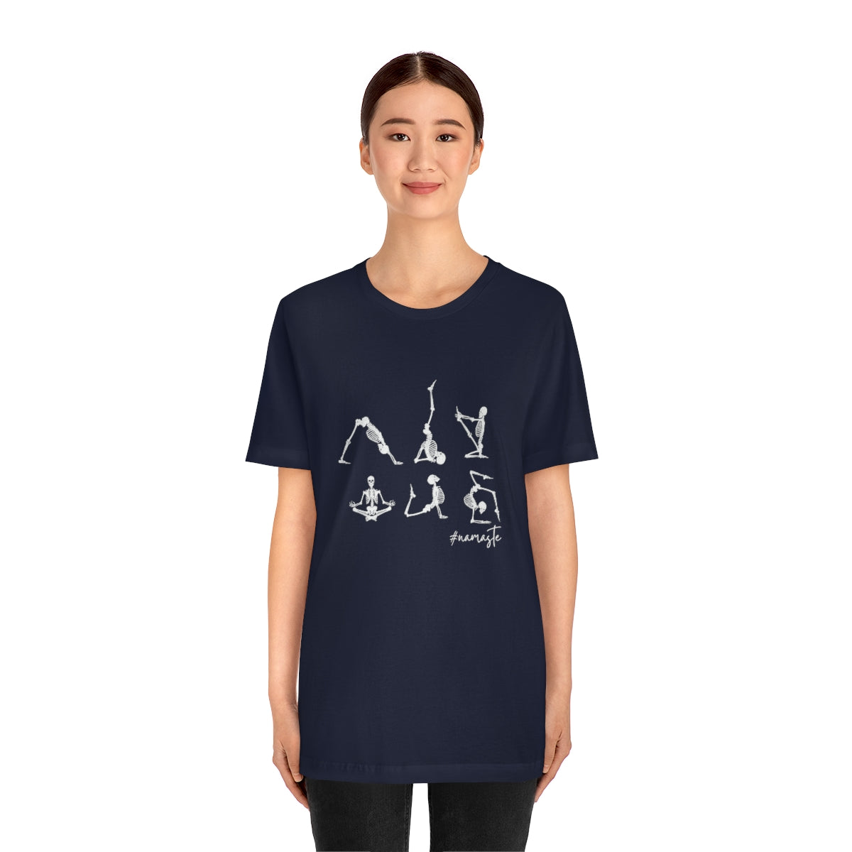 Namaste Yoga Skeletons Design on Unisex Jersey Short Sleeve Tee