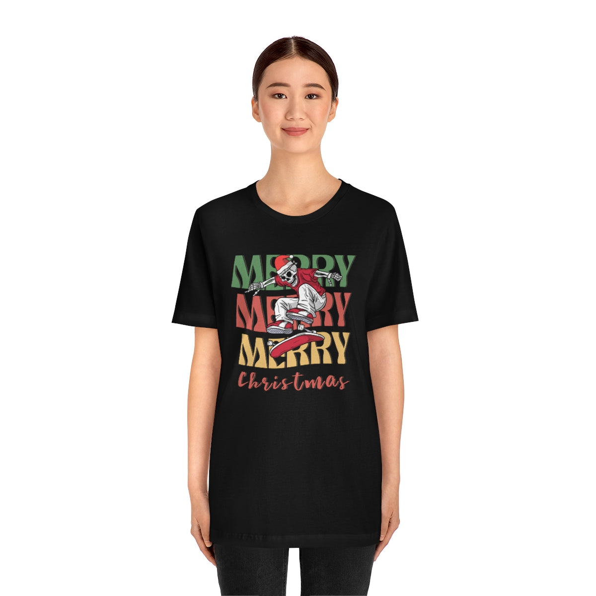 Merry Christmas Skeleton Skateboarding Retro Christmas Tshirt