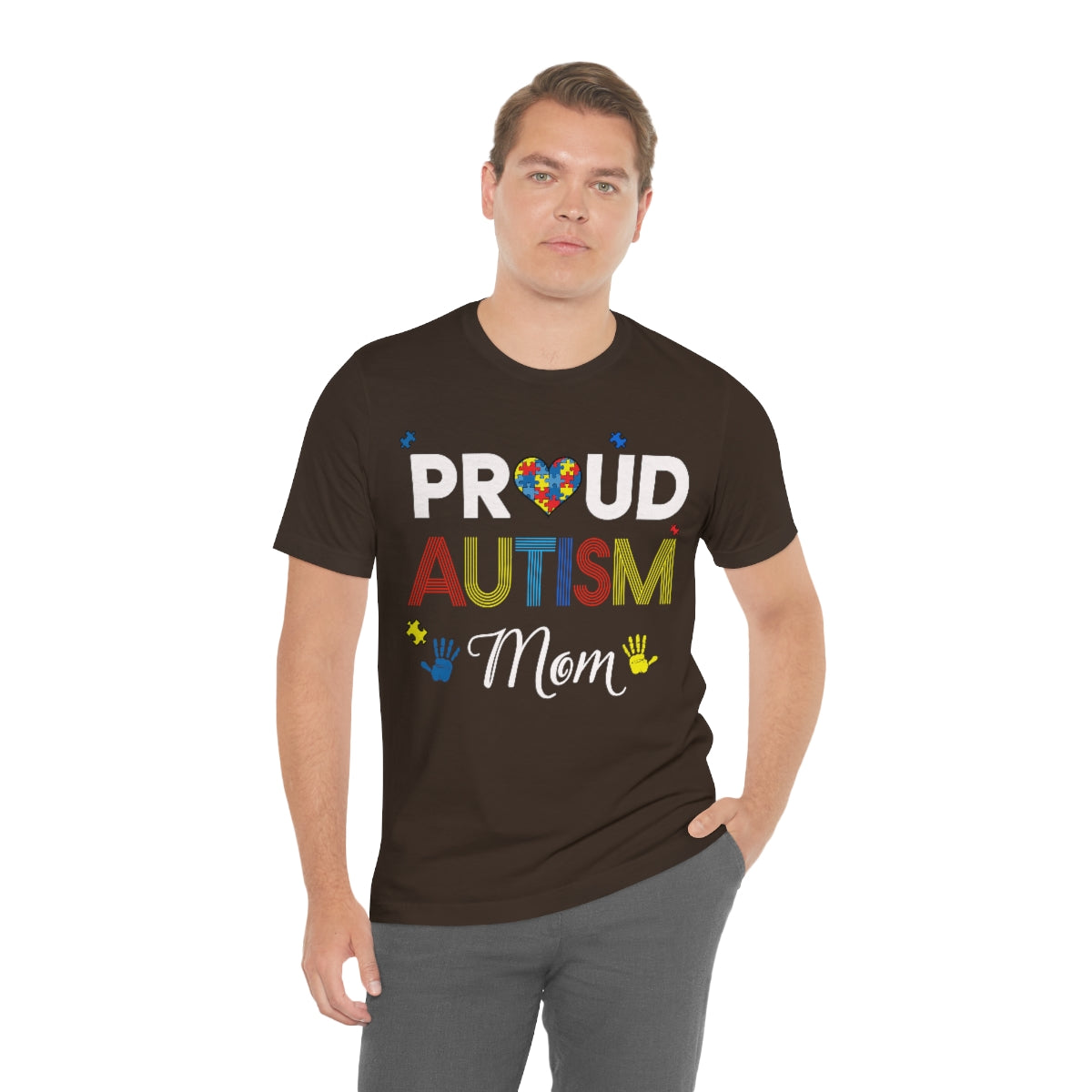 Proud Autism Mom with Handprints Puzzle Pieces Tshirt