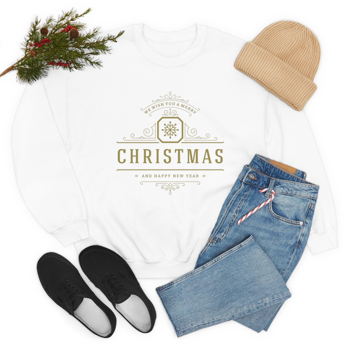 Wish You a Merry Christmas Snowflake Gold Sweatshirt