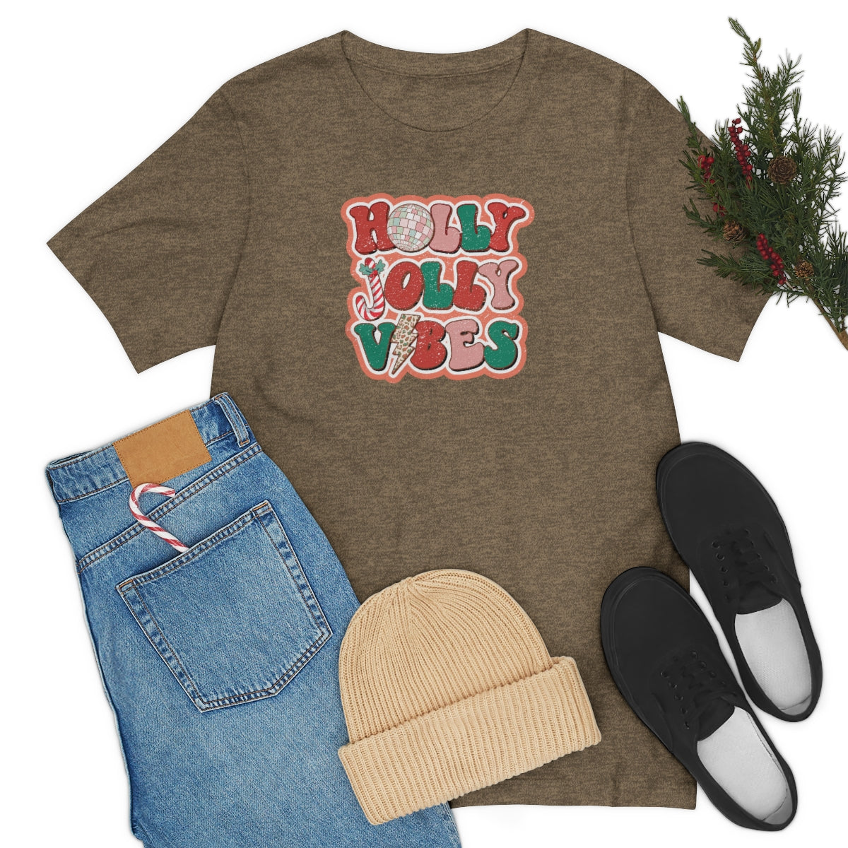 Retro Holly Jolly Vibes Christmas TShirt