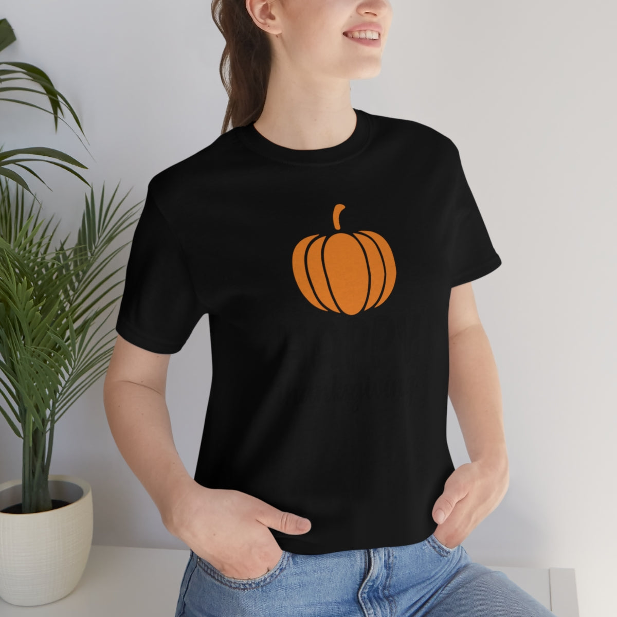 Happy Thanksgiving Pumpkin Tshirt Design | Thanksgiving TShirt | Thanksgiving T-Shirt | Thanksgiving Teeshirt Design on Unisex Jersey Short Sleeve Tee