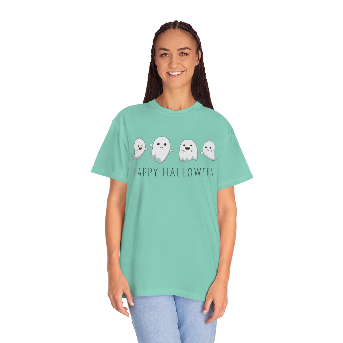 Happy Halloween Cute Ghost Tshirt Design on Unisex Garment-Dyed T-shirt