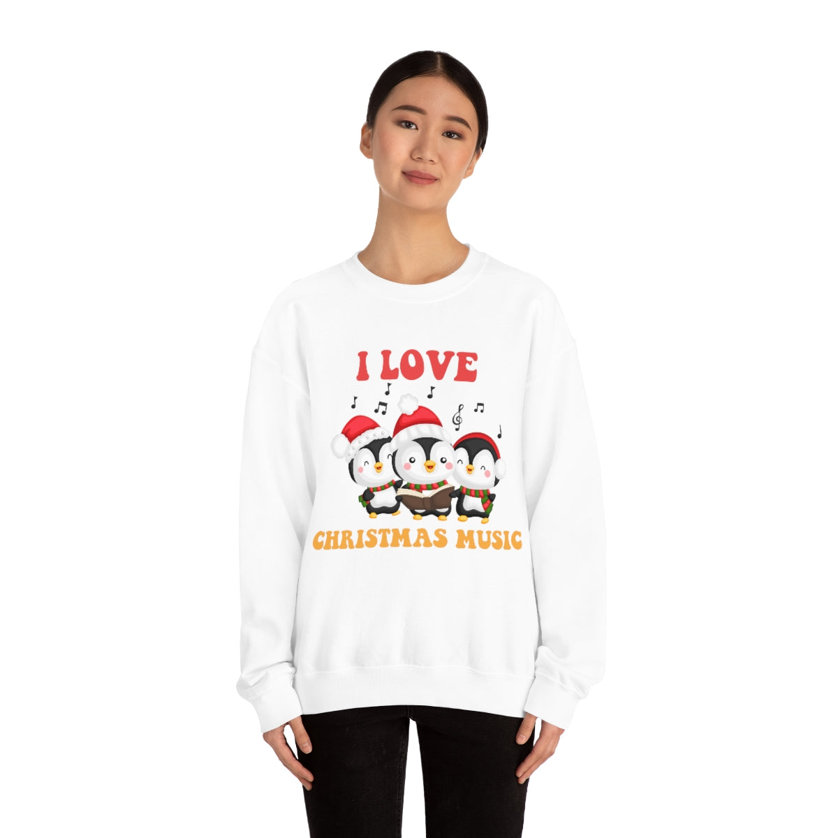 Cute I Love Christmas Music Singing Caroling Penguins Xmas Holiday Sweatshirt