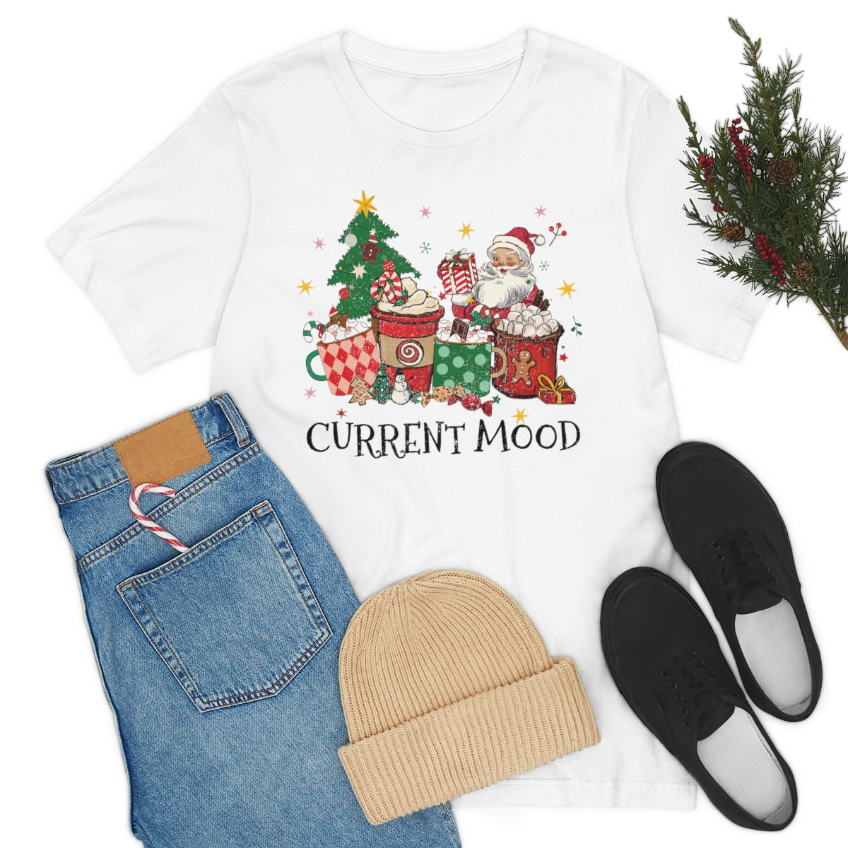Current Mood Retro Christmas Santa Tshirt