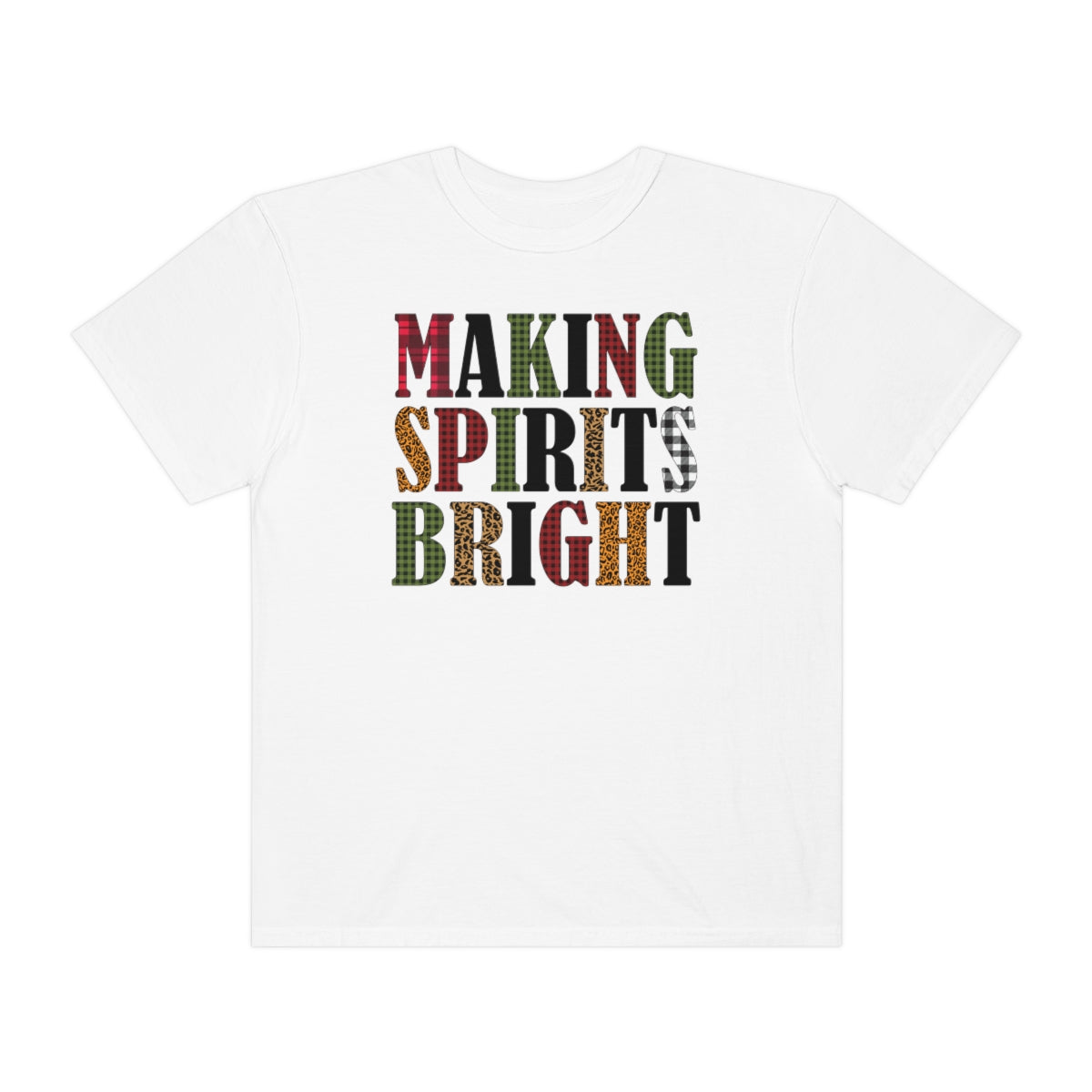 Making Spirits Bright Plaid Leopard Print Christmas Tshirt