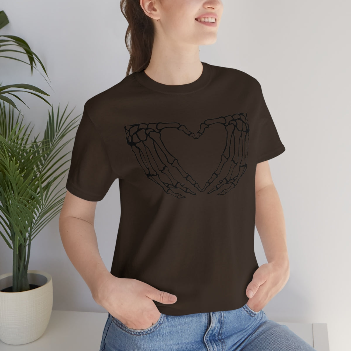 Skeleton Heart Hands TShirt, Funny Shirt, Halloween Lover Gift on Unisex Jersey Short Sleeve Tee