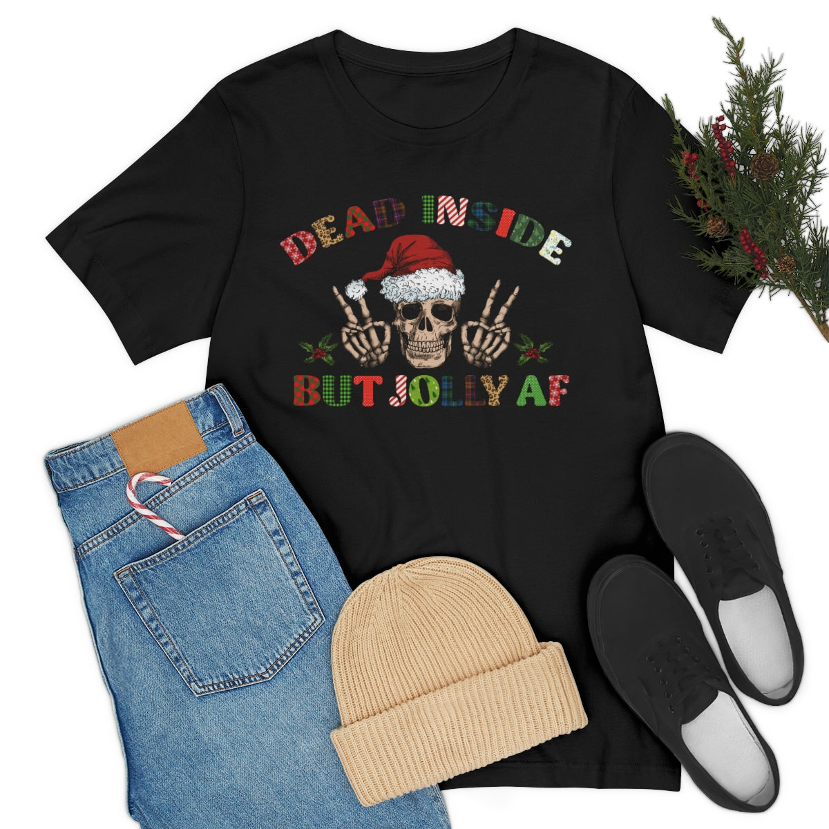 Dead but Jolly AF Skeleton Spooky Christmas Tshirt