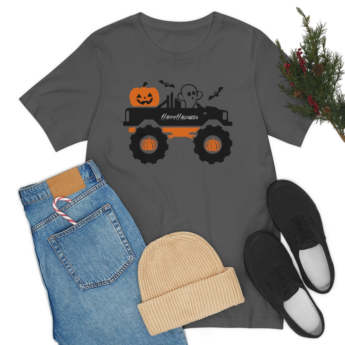 Big Rig Ghost Happy Halloween, Pumpkin Tshirt, Funny TShirt Design on Unisex Jersey Short Sleeve Tee