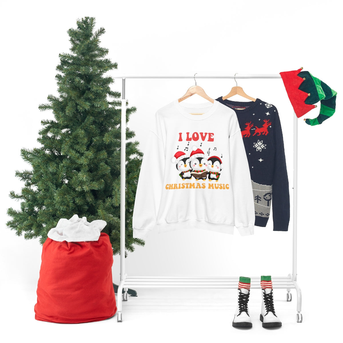 Cute I Love Christmas Music Singing Caroling Penguins Xmas Holiday Sweatshirt