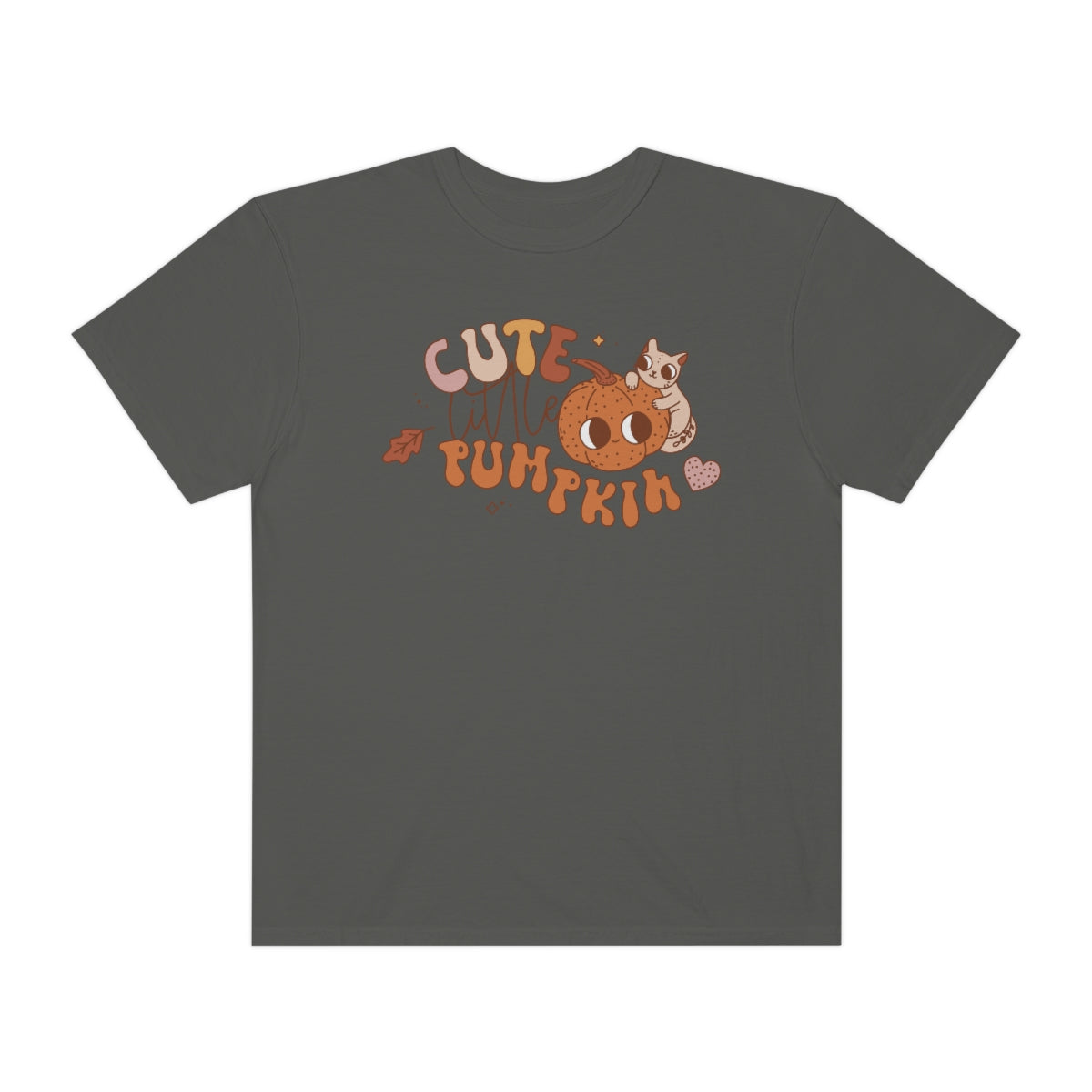 Cute Little Pumpkin with Black Cat and Retro Lettering Design, Halloween Tshirt, Funny Tshirt Design on Unisex Garment-Dyed T-shirt