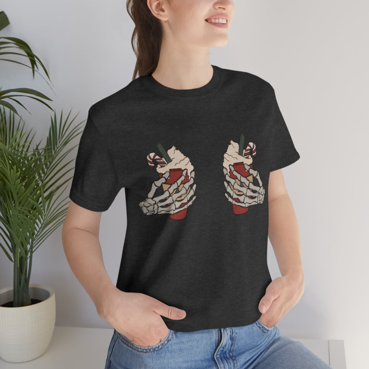 Skeleton Hands Starbucks Cups Breasts Funny Christmas Holiday Tshirt