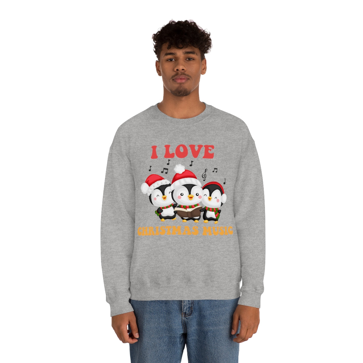 Cute I Love Christmas Music Singing Caroling Penguins Xmas Holiday Sweatshirt