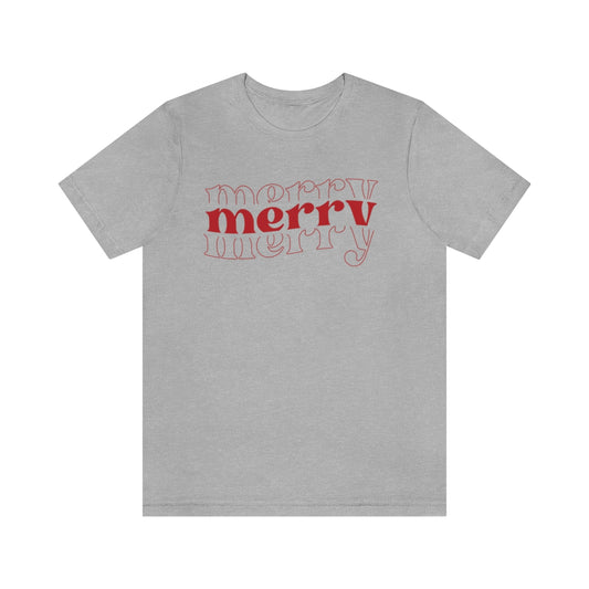 Merry Merry Merry Red Cute Christmas Holiday Tshirt