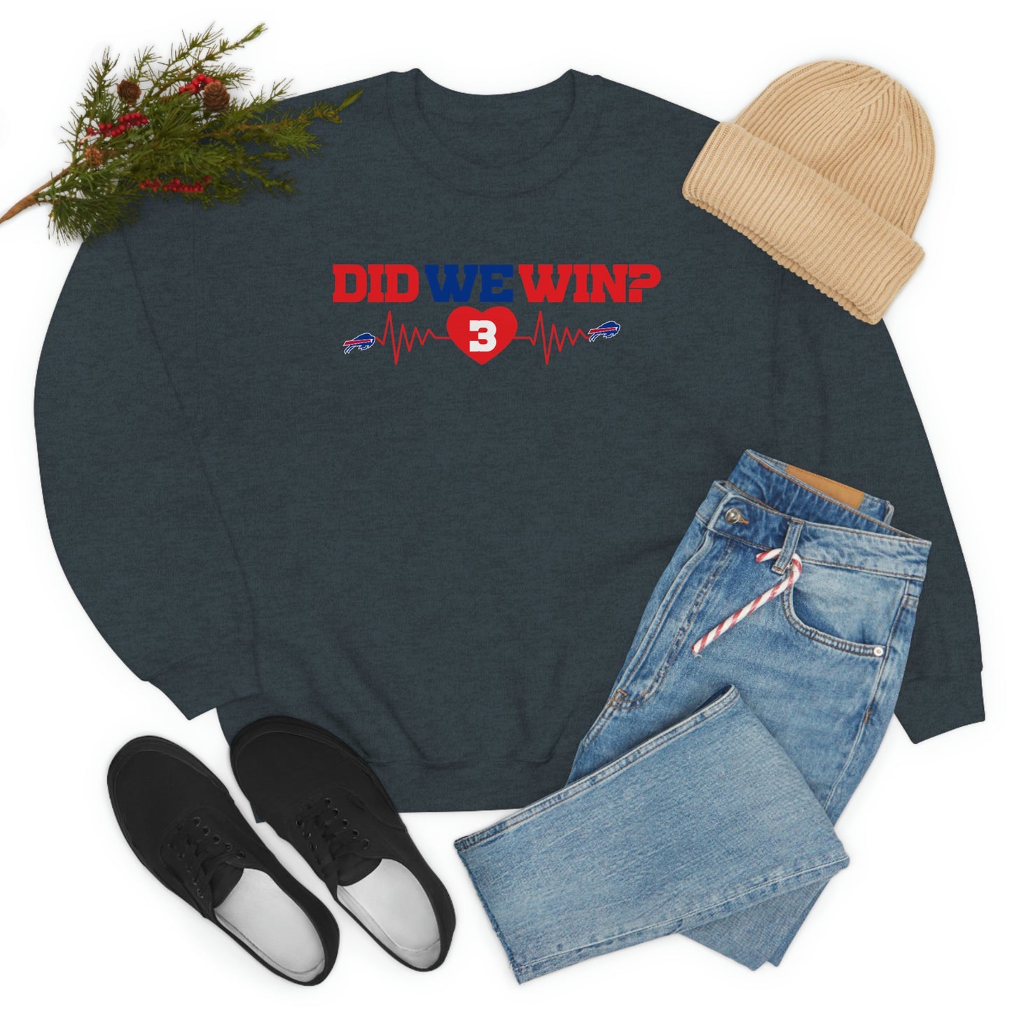 Did We Win? Heartbeat #3 Damar Hamlin Buffalo Bills Logo Crewneck Sweatshirt