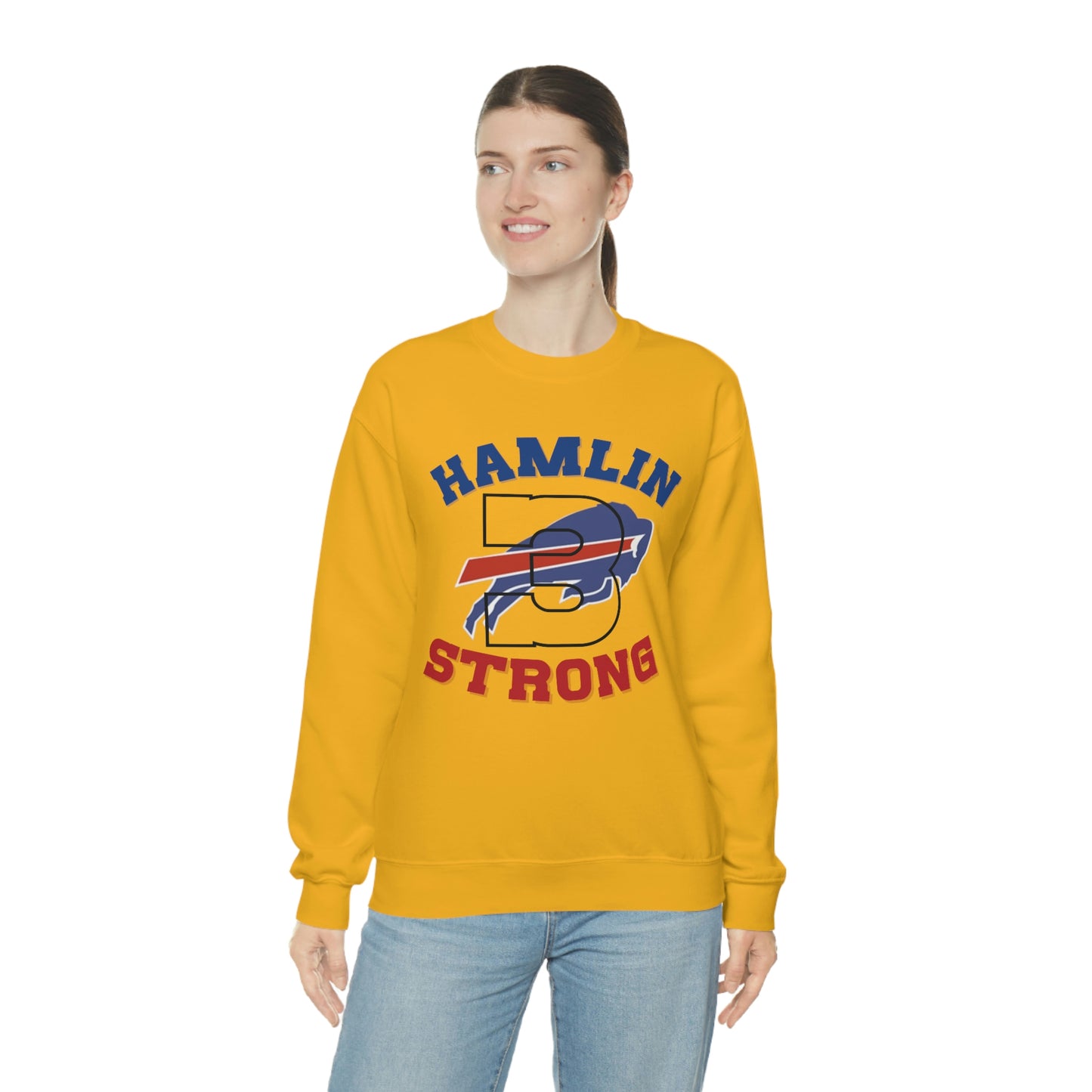 Hamlin Strong #3 Damar Hamlin Buffalo Bills Logo Crewneck Sweatshirt