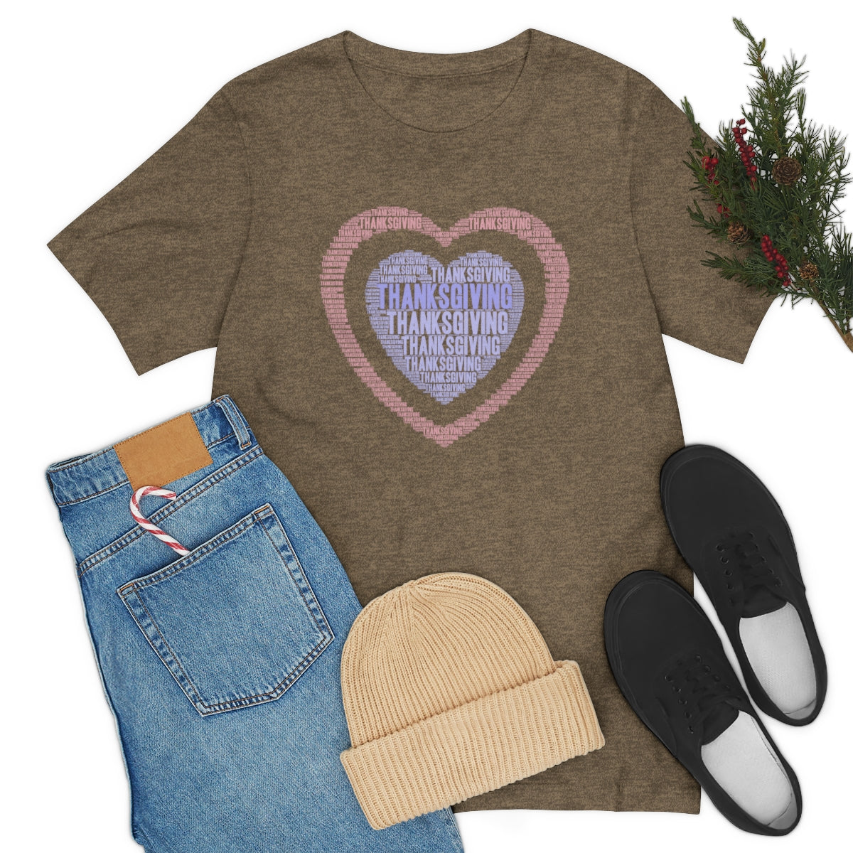 Cute Heart Thanksgiving Tshirt Design | Thanksgiving TShirt | Thanksgiving T-Shirt | Thanksgiving Teeshirt Design on Unisex Jersey Short Sleeve Tee