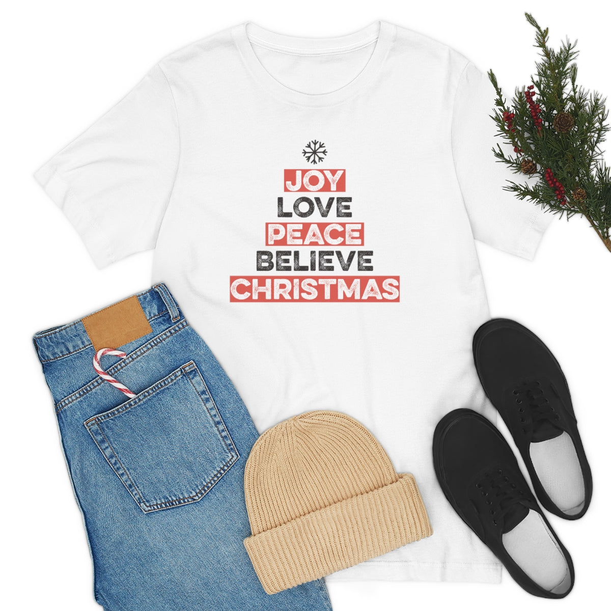 Joy Peace Believe Christmas Xmas Holiday Tshirt