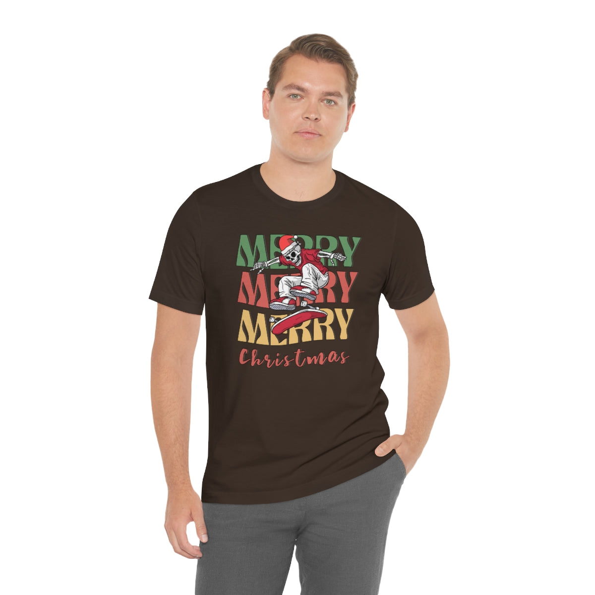 Merry Christmas Skeleton Skateboarding Retro Christmas Tshirt