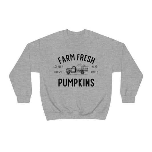 Farm Fresh Pumpkin Sweatshirt, Halloween Crewneck Sweatshirt, Halloween Sweater, Spooky Season, Fall Theme on Unisex Heavy Blend™ Crewneck Sweatshirt