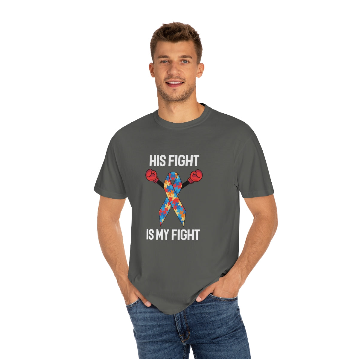 His Fight is My Fight Autism Awareness Ribbon w Boxing Gloves Tshirt