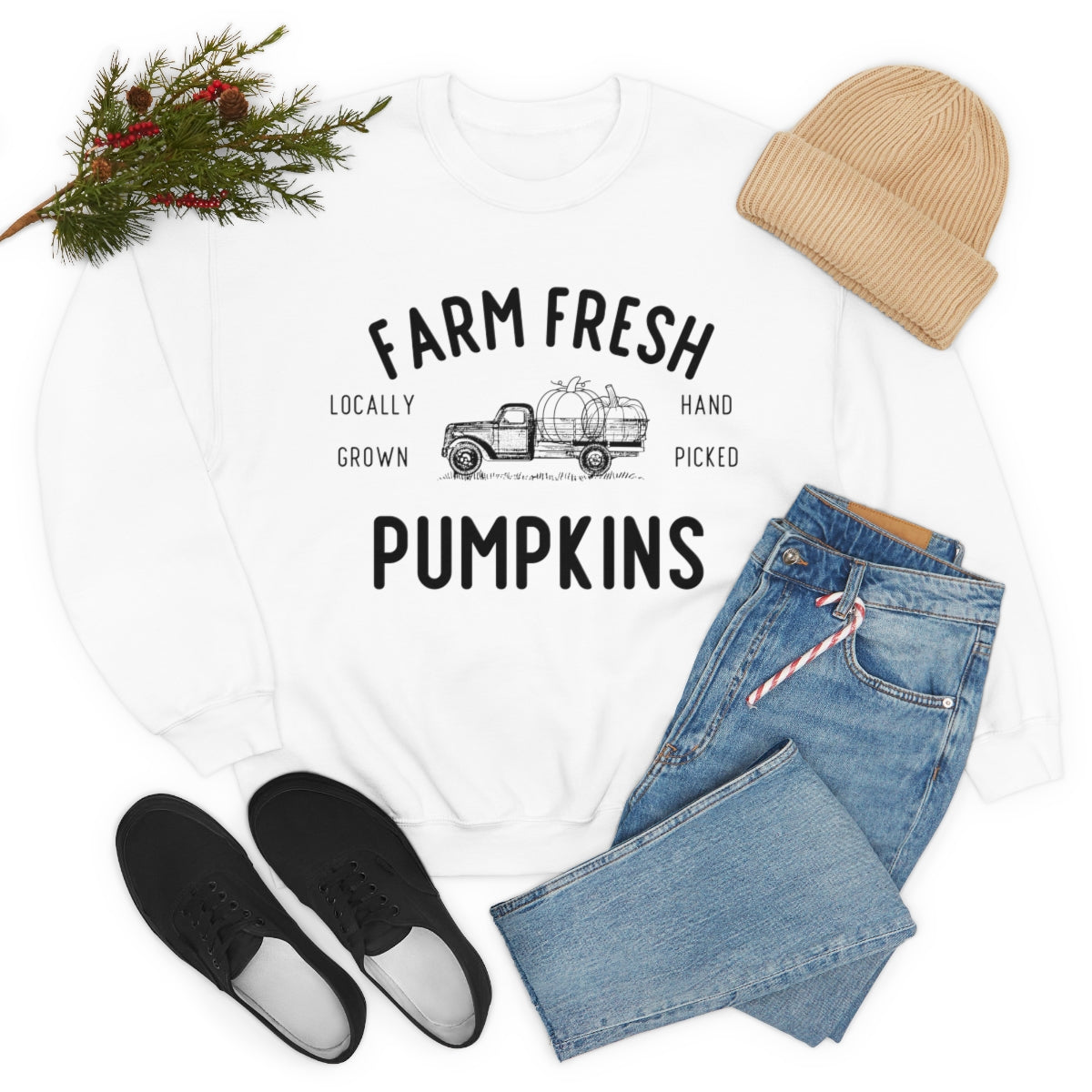 Farm Fresh Pumpkin Sweatshirt, Halloween Crewneck Sweatshirt, Halloween Sweater, Spooky Season, Fall Theme on Unisex Heavy Blend™ Crewneck Sweatshirt