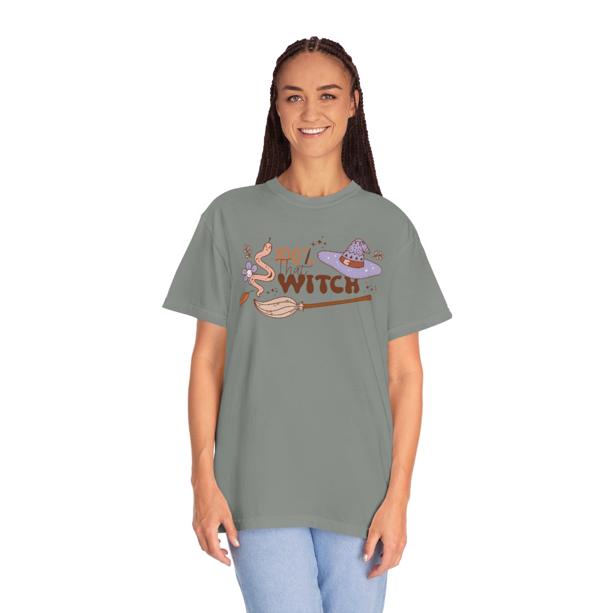 100% that Witch Cute Retro Lettering Design, Halloween Tshirt, Funny Tshirt Design on Unisex Garment-Dyed T-shirt