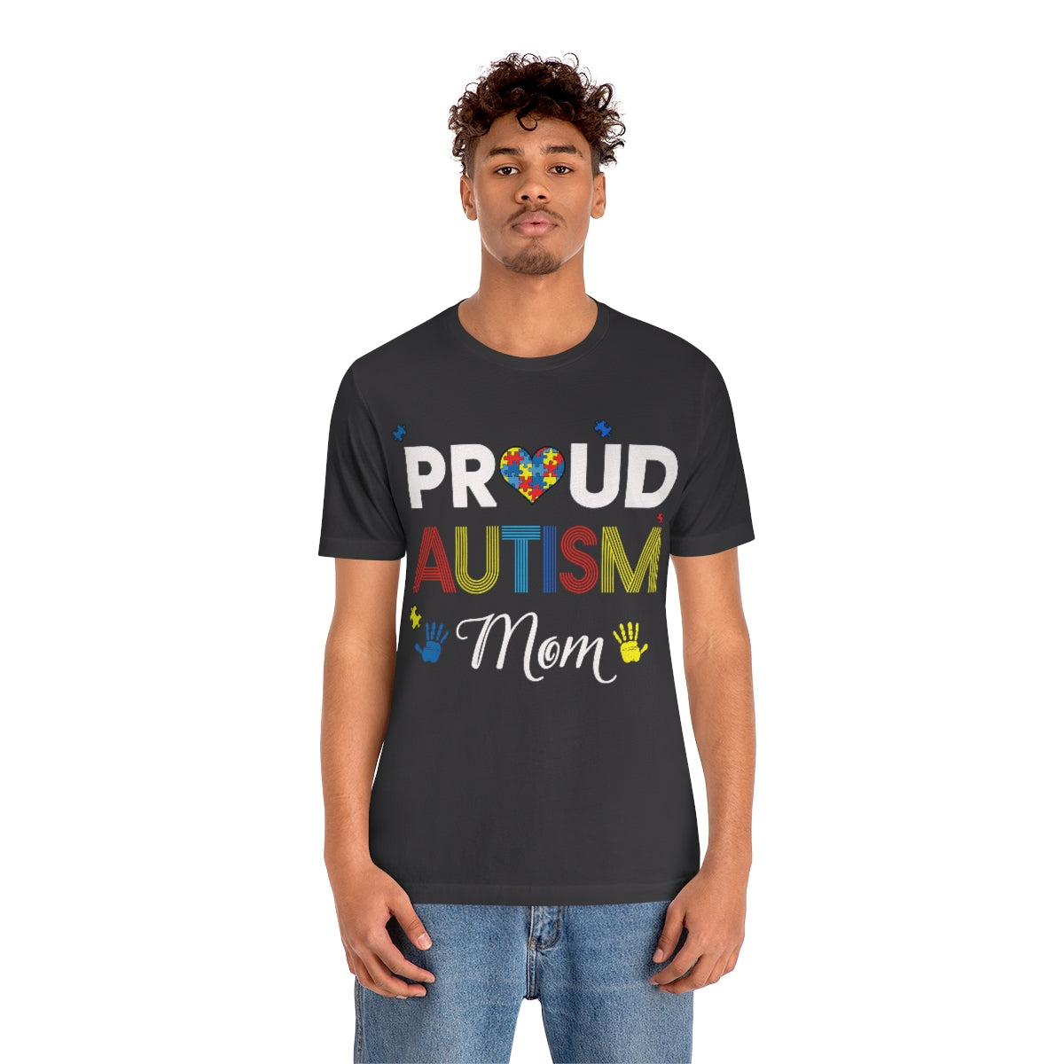 Proud Autism Mom with Handprints Puzzle Pieces Tshirt