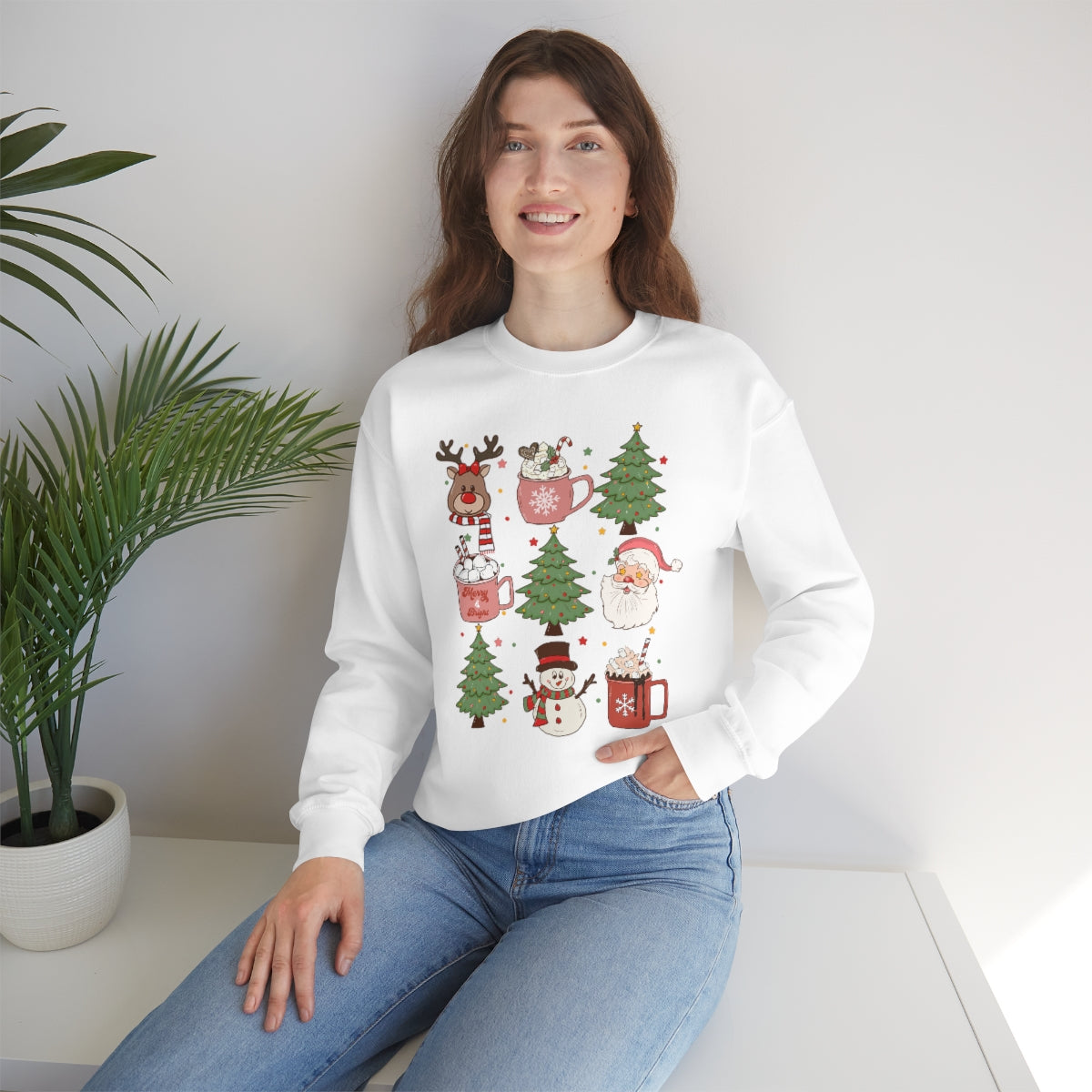 Cute Snowman Santa Reindeer Christmas Xmas Holiday Sweatshirt