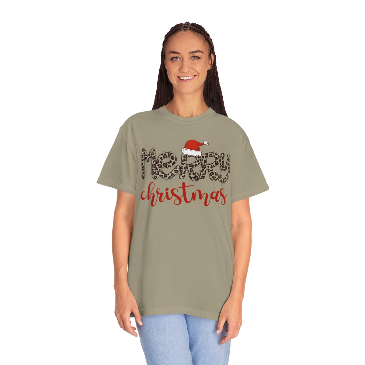 Merry Christmas Leopard Santa Hat Christmas Tshirt