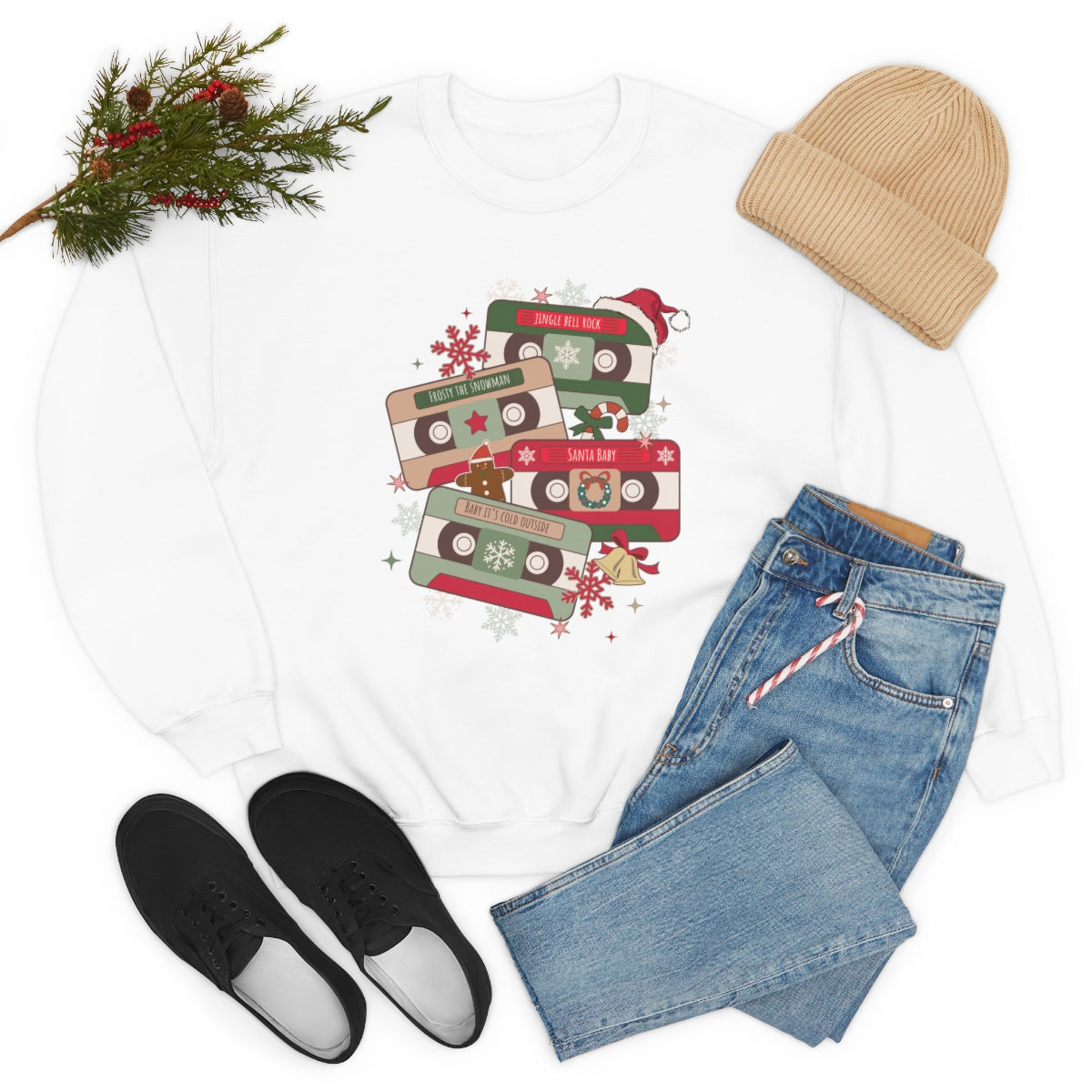 Retro Cassette Christmas Music Sweatshirt