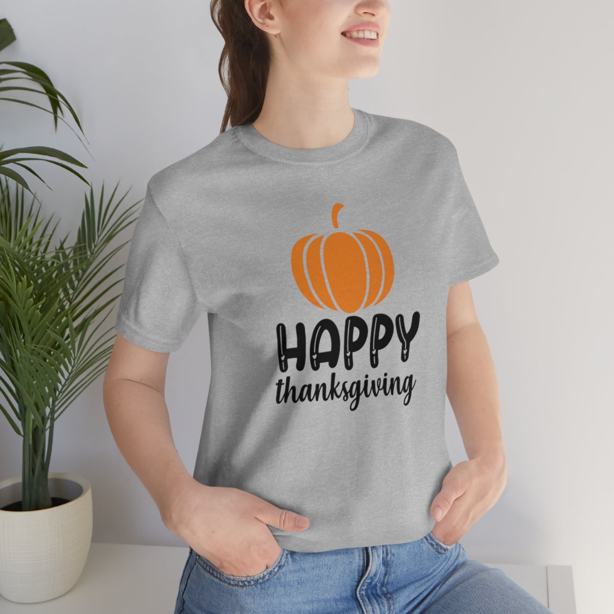 Happy Thanksgiving Pumpkin Tshirt Design | Thanksgiving TShirt | Thanksgiving T-Shirt | Thanksgiving Teeshirt Design on Unisex Jersey Short Sleeve Tee